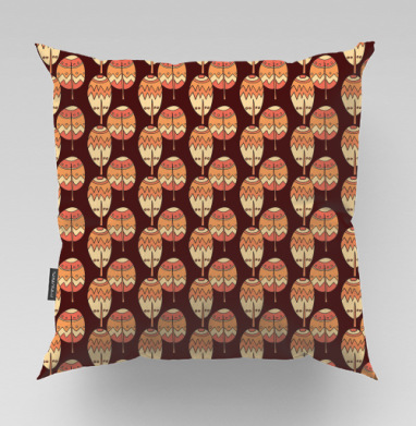 Узор теплых перьев на бордовом фоне повторяющийся монотонный узор - Natali_Brill, Подушки