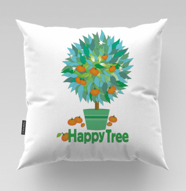 Дерево счастья.Happy tree.Мандариновое дерево, Подушка велюр плюшевая 45х45