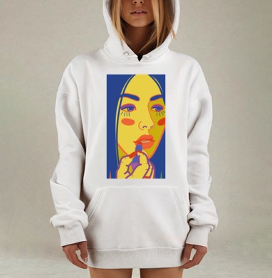 Яркая девушка с губной помадой красит губы, Hoodie Mjhigh Dig, оверсайз, утепленная