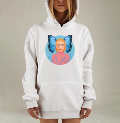 Девушка фея с крыльями бабочки в полевых цветах, Hoodie Mjhigh Dig, оверсайз, утепленная