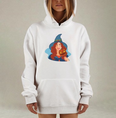 Девушка в синей шляпе держит злую маску тыквы для, Hoodie Mjhigh Dig, оверсайз, утепленная