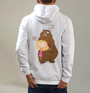 I like teddy bears, Толстовка на молнии, печать на спине. муж. белая v3 320гр