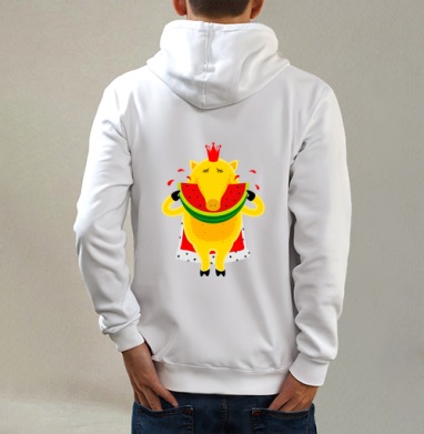 Королевский поросенок, Толстовка на молнии, печать на спине. муж. белая v3 320гр