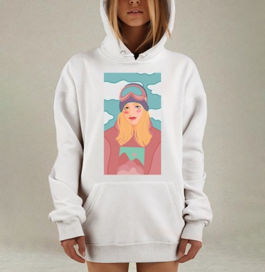 Молодая девушка в лыжном снаряжении нежные пастельные оттенки, Hoodie Mjhigh Dig, оверсайз, утепленная