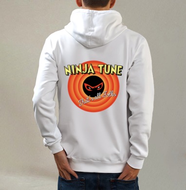Ретро-логотип Ninja Tune в стиле Looney Tunes, Толстовка на молнии, печать на спине. муж. белая v3 320гр