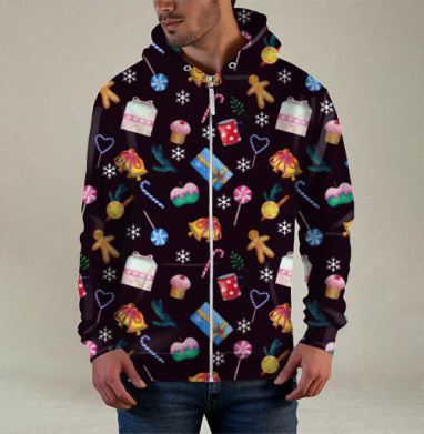 Рождественские сладости подарок колокольчик на темно-синем фоне - Магазин футболок SychEvaartist - Дизайнерские принты