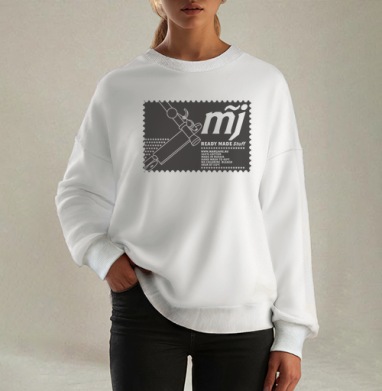 Стилизованный автомат Калашникова с логотипом MJ и надписями READY MADE Stuff, Свитшот оверсайз белый женский