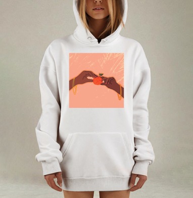 Тёмнокожие руки с мандарином и ярким маникюром на фоне, Hoodie Mjhigh Dig, оверсайз, утепленная