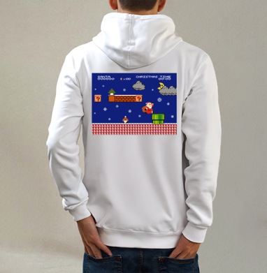 Santa Mario, Толстовка на молнии, печать на спине. муж. белая v3 320гр