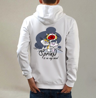 Spring, Толстовка на молнии, печать на спине. муж. белая v3 320гр