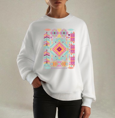 Trendy tribal ornament, Свитшот оверсайз белый женский