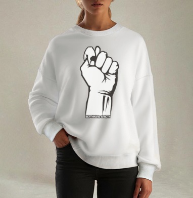 Raised Fist / Поднятый кулак символ сопротивления и вертикаль власти плакат, Свитшот оверсайз белый женский