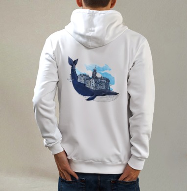 Whale city, Толстовка на молнии, печать на спине. муж. белая v3 320гр