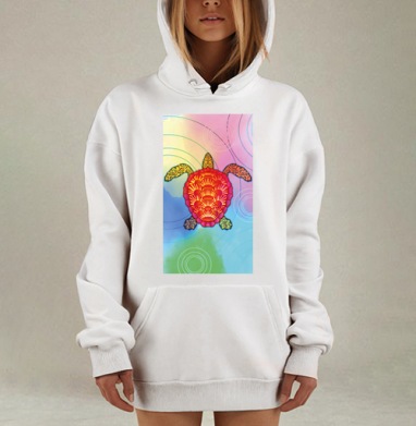 Яркая Морская Черепаха На Радужном Акватическом Фоне, Hoodie Mjhigh Dig, оверсайз, утепленная