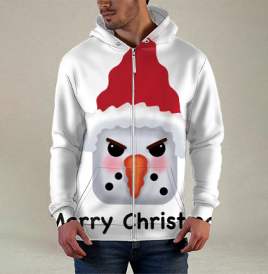 Агрессивный снеговик с красной шапкой и надписью Merry Christmas, Толстовка мужская на молнии 3Д полная запечатка