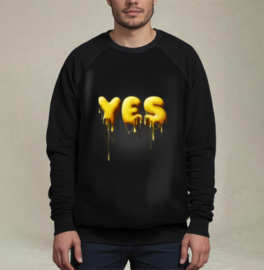 Объемные желтые капающие буквы да Yes, Свитшот мужской 3D / хлопок