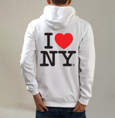I Love NY, Толстовка на молнии, печать на спине. муж. белая v3 320гр