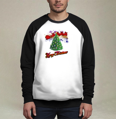 Яркая новогодняя елка с оленями и Merry Christmas надписью, Свитшот мужской 3D / хлопок