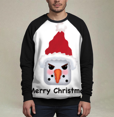 Агрессивный снеговик с красной шапкой и надписью Merry Christmas - Магазин футболок SychEvaartist - Дизайнерские принты