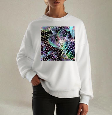 Неоновый танец тропиков запах блеск voile shimmer print trend 2021, Свитшот оверсайз белый женский