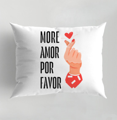 Hand heart More Amor / Рука с сердцем жест корейское сердечко, Подушка декоративная 50х70 см