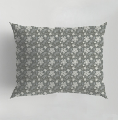 Grey Daisy Floral / Серые маргаритки цветы — Паттерн серые маргаритки цветы, Подушка декоративная 50х70 см