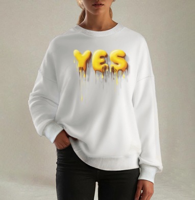 Объемные желтые капающие буквы да Yes, Свитшот оверсайз белый женский