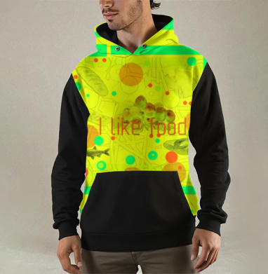 Яркая коллажная композиция с надписью I like food, Толстовка мужская Regular 3D