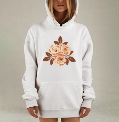 Нежные бежево-кремовые розы с коричневыми листьями на голубом фоне, Hoodie Mjhigh Dig, оверсайз, утепленная