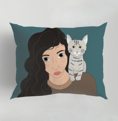 Девушка с котёнком на плече любовь к кошкам, Подушка декоративная 50х70 см
