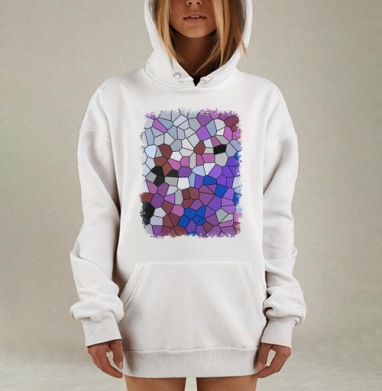 Абстрактный мозаичный рисунок в серо фиолетовых оттенках, Hoodie Mjhigh Dig, оверсайз, утепленная
