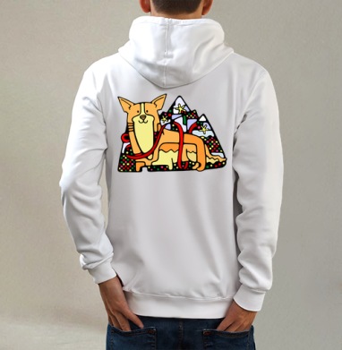 Корги, Толстовка на молнии, печать на спине. муж. белая v3 320гр