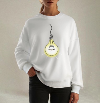 Горящая лампочка с надписью «идея» – символ вдохновения - Магазин футболок lovedvii - Дизайнерские принты