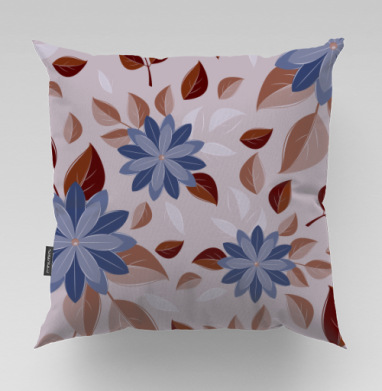 Синие осенние цветы, Подушка велюр плюшевая 45х45
