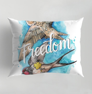 Freedom – Свобода птицы в небе с золотым клевером удачи Свобода, Подушка декоративная 50х70 см