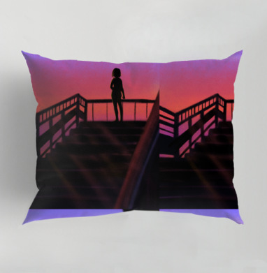 Девушка смотрит на закат в одиночестве на лестнице, Подушка декоративная 50х70 см