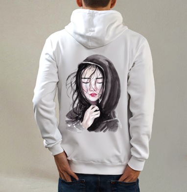 Азиаточка, Толстовка на молнии, печать на спине. муж. белая v3 320гр