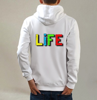 Яркое граффити LIFE — вдохновение и энергия жизни, Толстовка на молнии, печать на спине. муж. белая v3 320гр