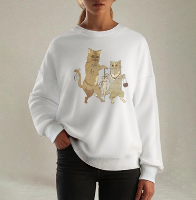 Katzen / Кошки, Свитшот оверсайз белый женский
