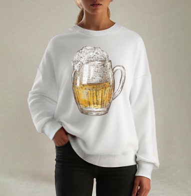 Янтарная кружка пива Beer Time, Свитшот оверсайз белый женский