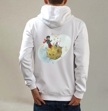 Маленький гик, Толстовка на молнии, печать на спине. муж. белая v3 320гр
