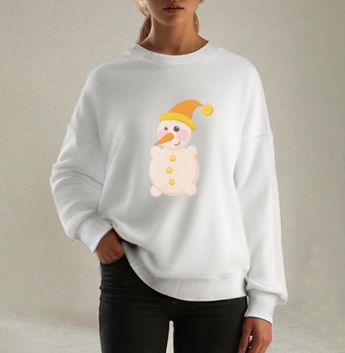 SNOWMAN in orange / Снеговик в оранжевом, Свитшот оверсайз белый женский