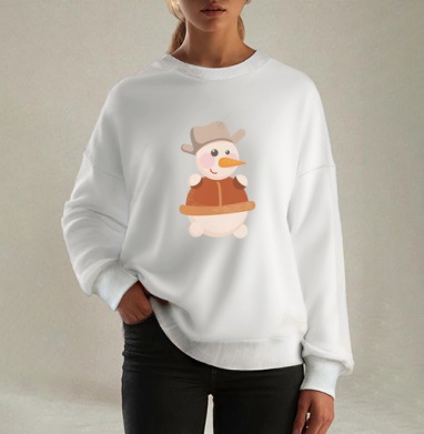 Милый мультяшный снеговик с шляпой ковбоя, Свитшот оверсайз белый женский