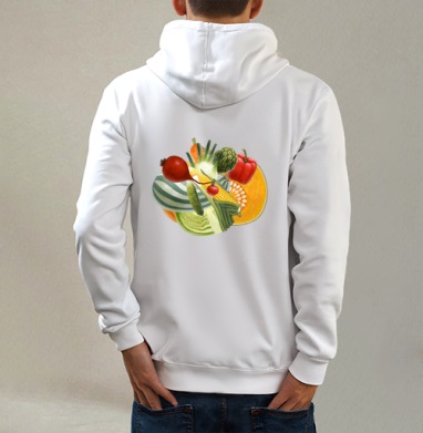 Vegetables (Живая Азбука), Толстовка на молнии, печать на спине. муж. белая v3 320гр