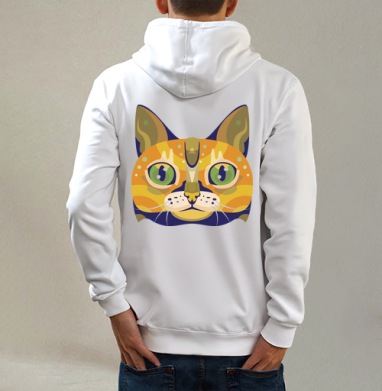 Вселенский кот, Толстовка на молнии, печать на спине. муж. белая v3 320гр