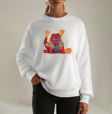 Грозный египетский бог в золотых доспехах красный мифический страж, Свитшот оверсайз белый женский