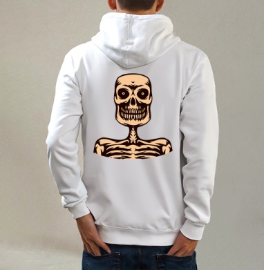 Череп и кости, Толстовка на молнии, печать на спине. муж. белая v3 320гр