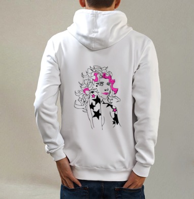 Chika star / Звездная чика, Толстовка на молнии, печать на спине. муж. белая v3 320гр