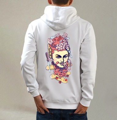 ДИЕТА, Толстовка на молнии, печать на спине. муж. белая v3 320гр