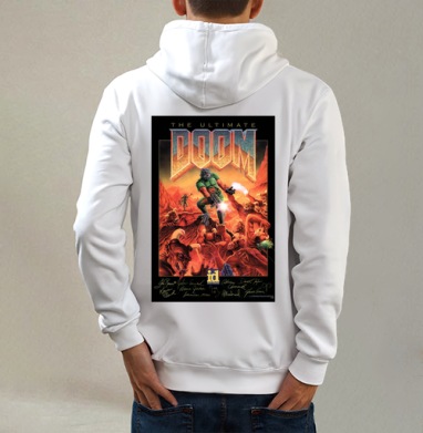 Doom Cover, Толстовка на молнии, печать на спине. муж. белая v3 320гр